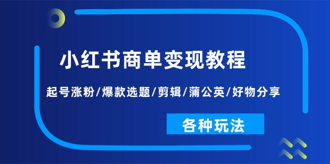 小红书商单变现教程：起号涨粉/爆款选题/剪辑/蒲公英/好物分享/各种玩法-科景笔记