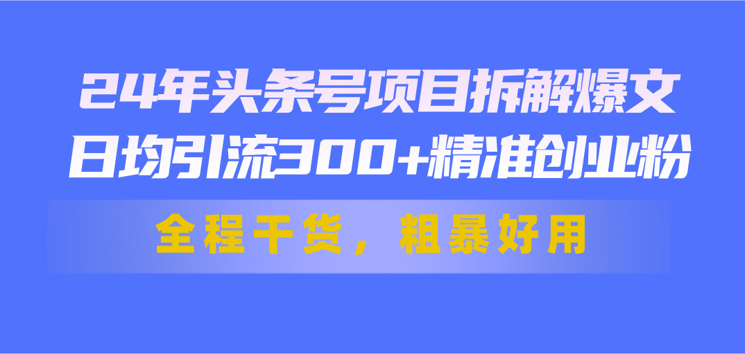 24年头条号项目拆解爆文，日均引流300+精准创业粉，全程干货，粗暴好用-科景笔记