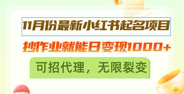 11月份最新小红书起名项目，抄作业就能日变现1000+，可招代理，无限裂变-科景笔记