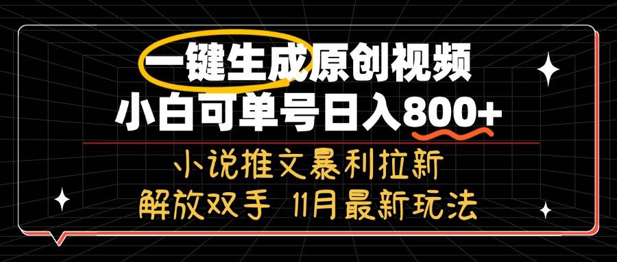 11月最新玩法小说推文暴利拉新，一键生成原创视频，小白可单号日入800+…-科景笔记